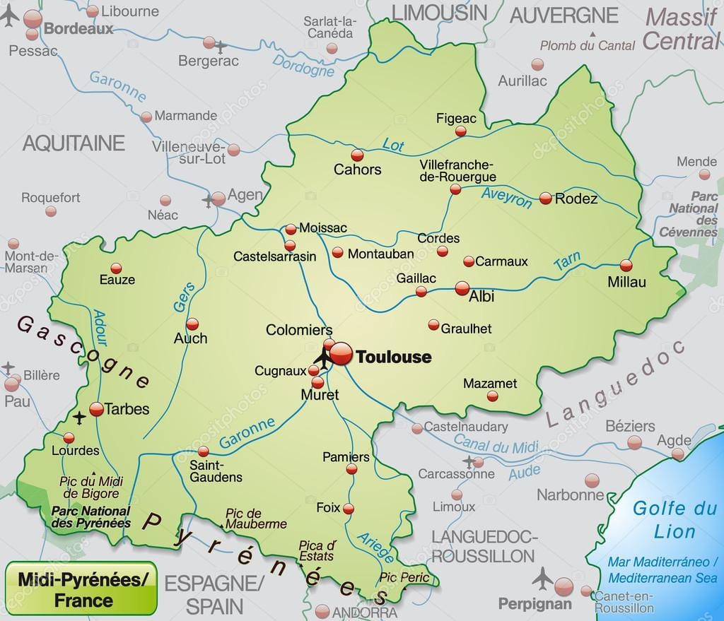 Toulouse регионот мапа