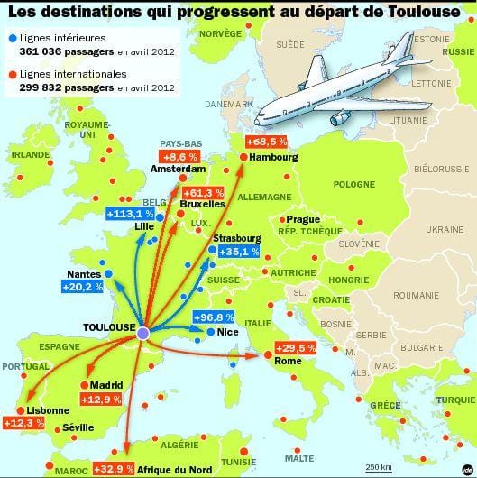 карта на Toulouse дестинации аеродром