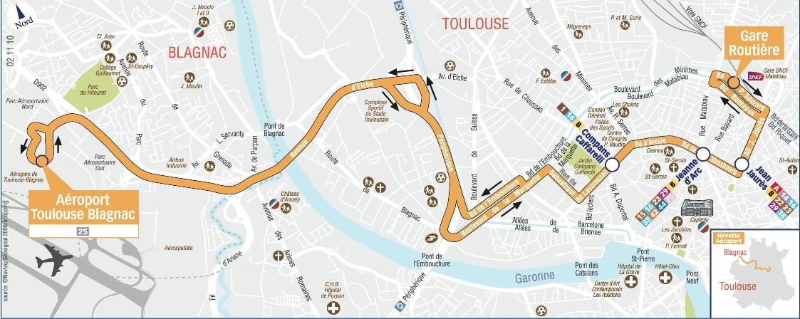 карта на Toulouse аеродром шатл пат 
