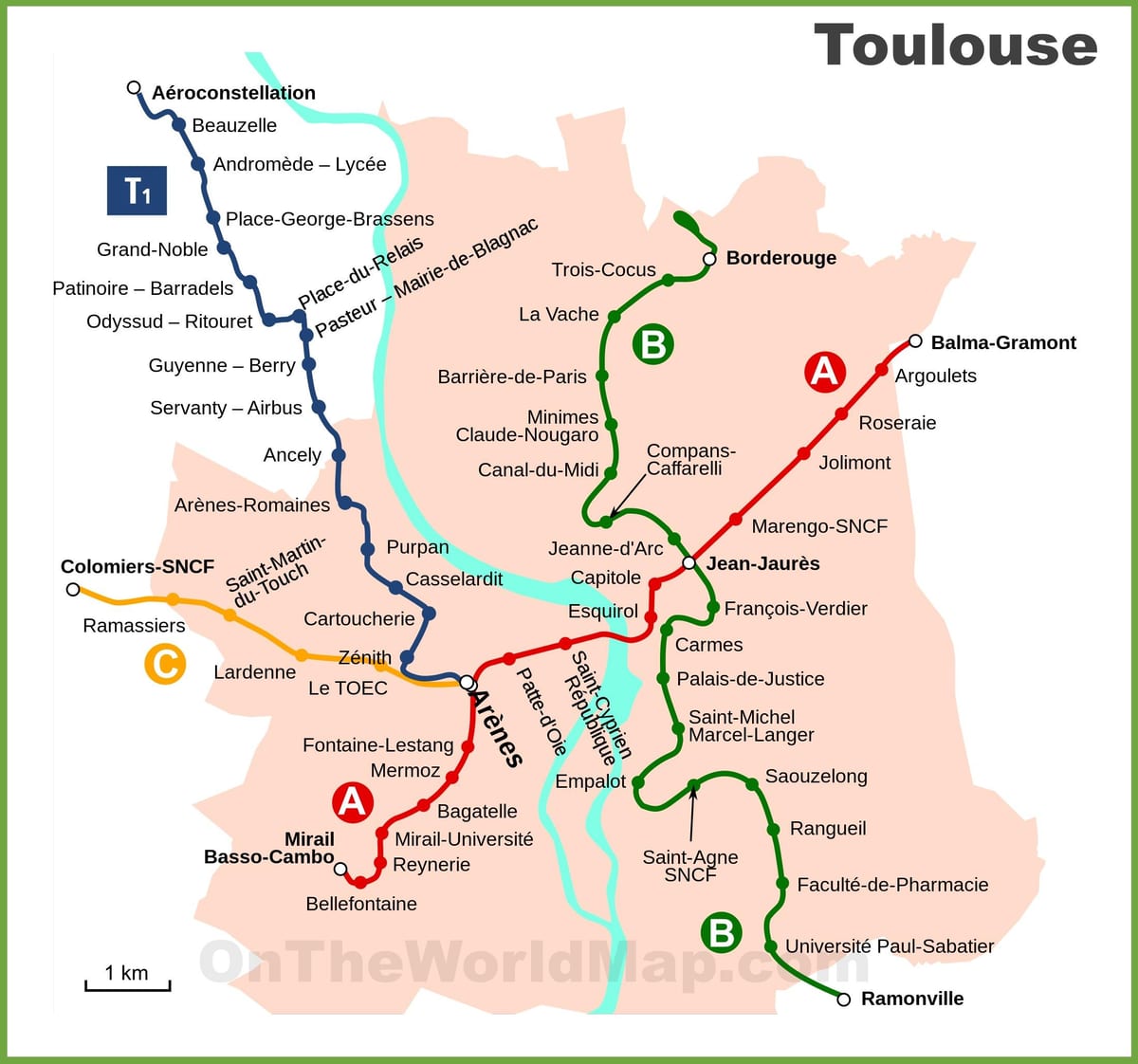 Toulouse подземни мапа