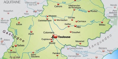 Toulouse регионот мапа